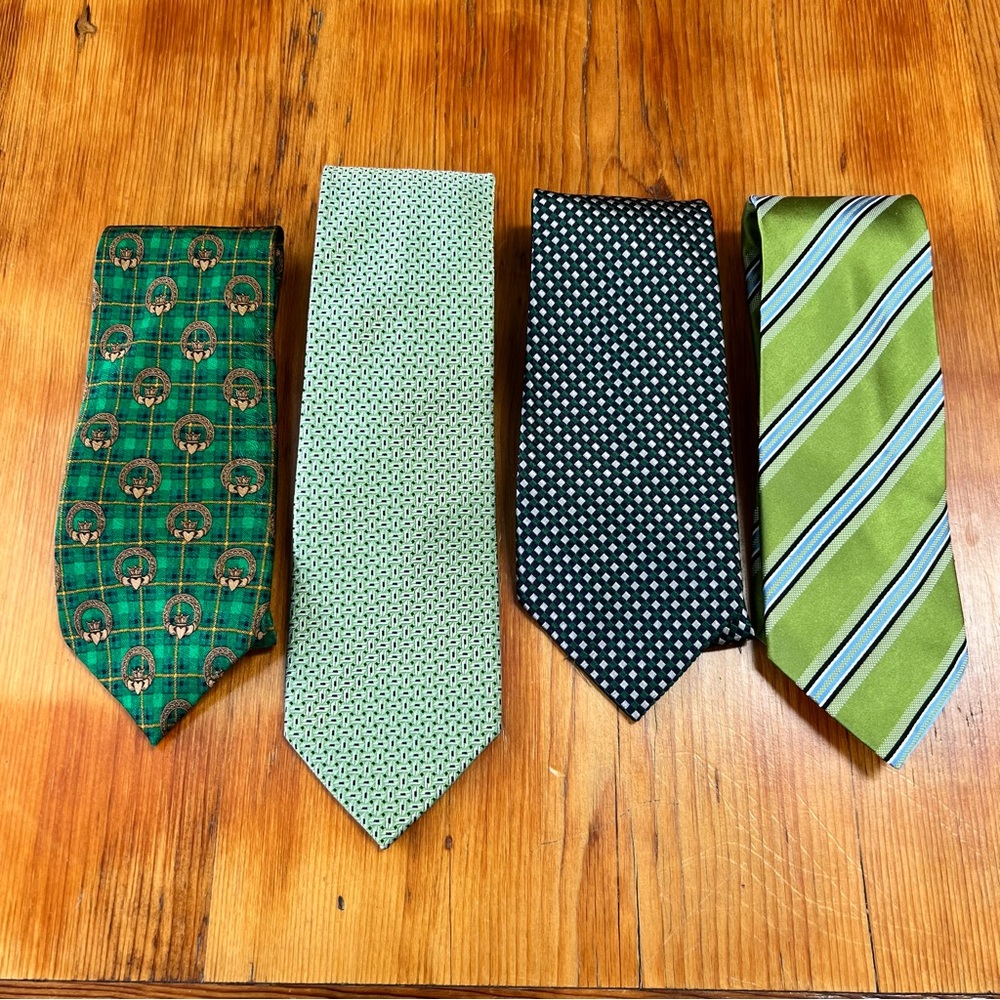 Various Brands Four Men’s Silk Ties Shade of‎ Green Good Fair Condition